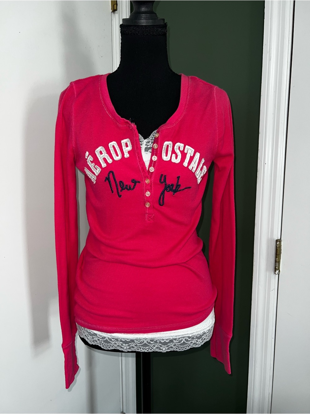 Abercrombie & Fitch Hot Pink Long-Sleeve Henley Top